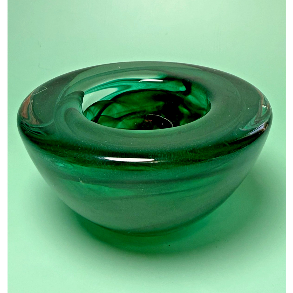 Kosta Boda Atoll Glass Bowl Green Swirl Candle Holder Ashtray Anna Ehrner Sweden